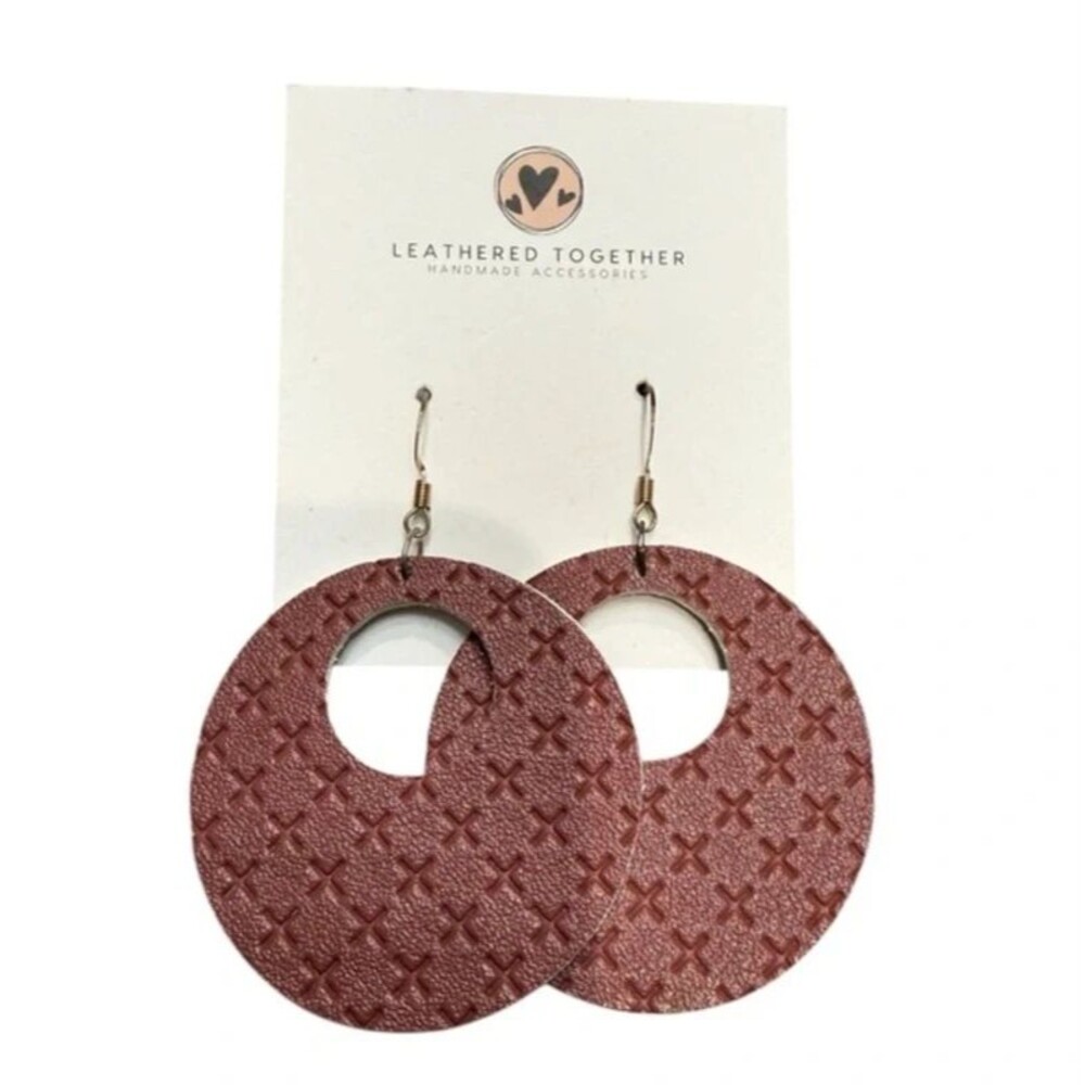 Leathered Together Genuine Leather Circle Earrings NWT Handmade
